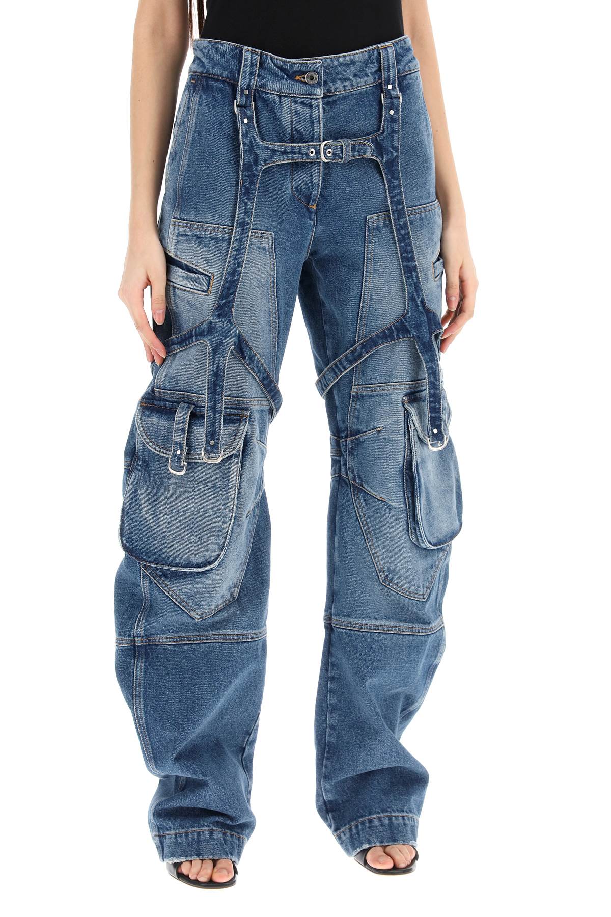 Cargo Jeans With Harness Details  - Blue