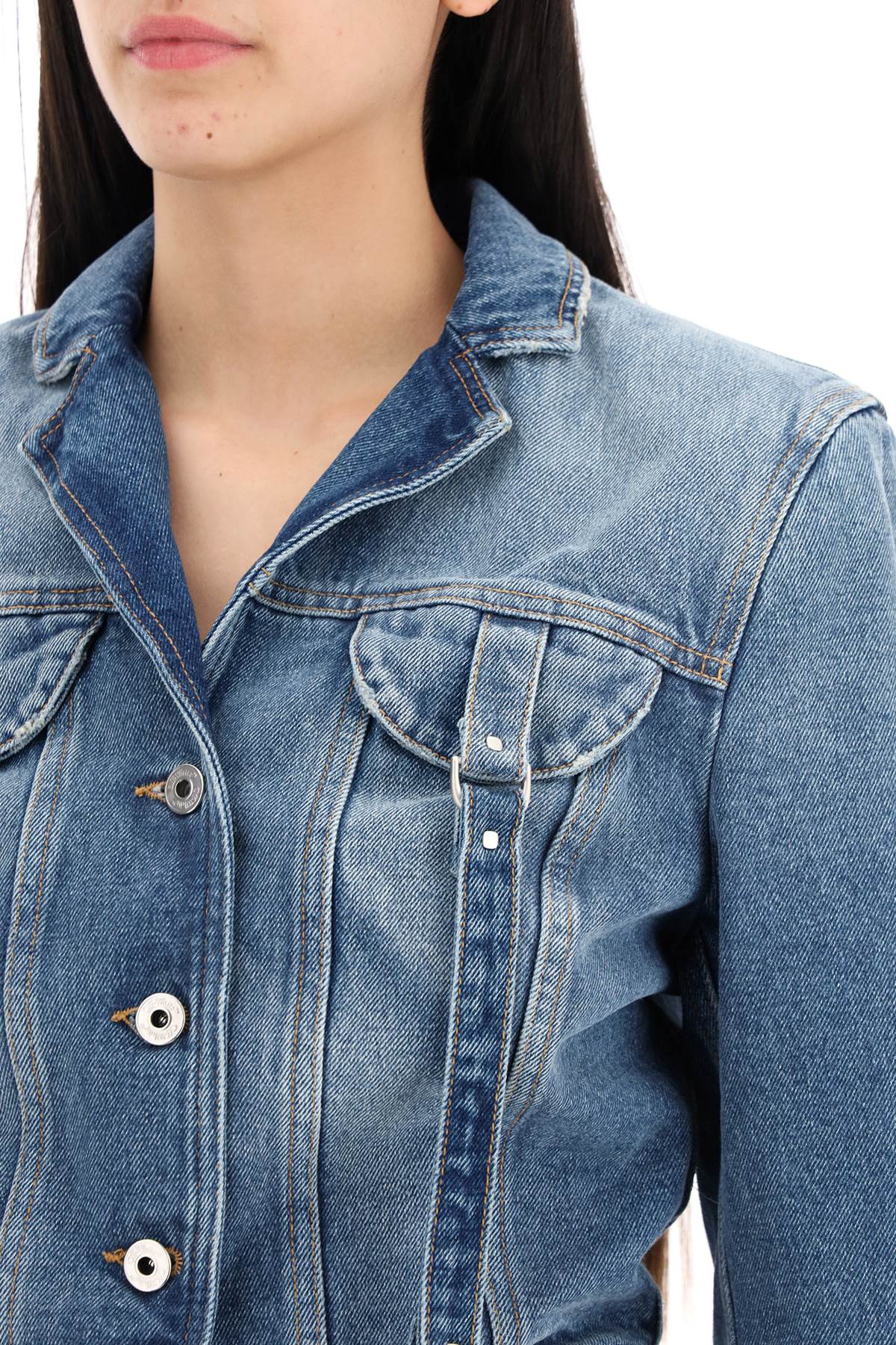 Denim Jacket With Harness Details  - Blue