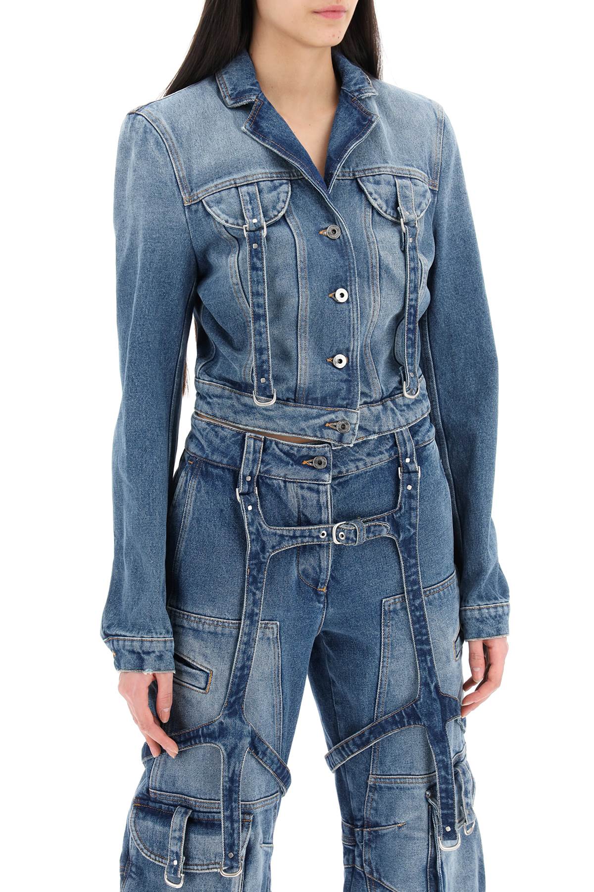 Denim Jacket With Harness Details  - Blue