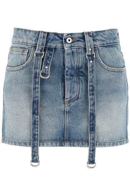 Denim Mini Skirt With Straps  - Light Blue