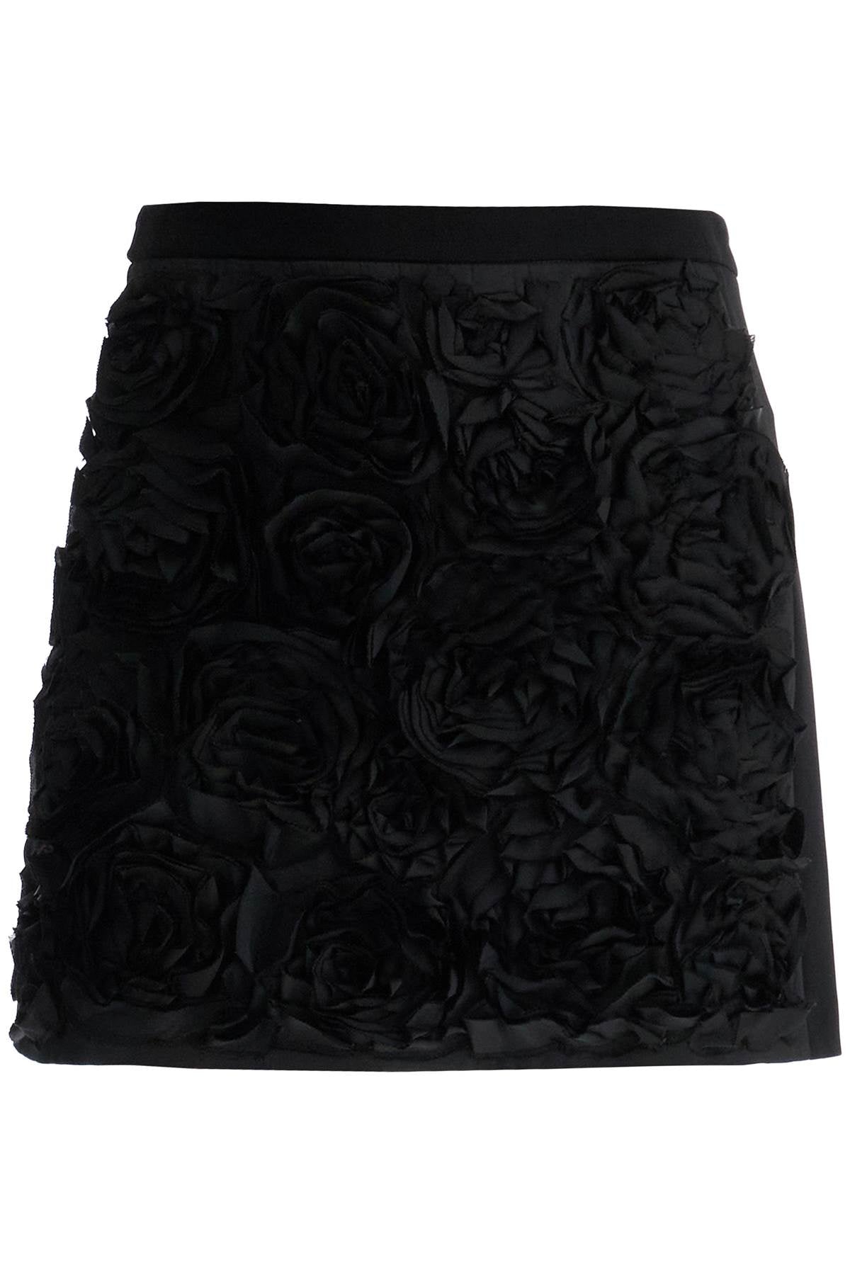 Mini Skirt With Three-dimensional Rose Details '  - Black