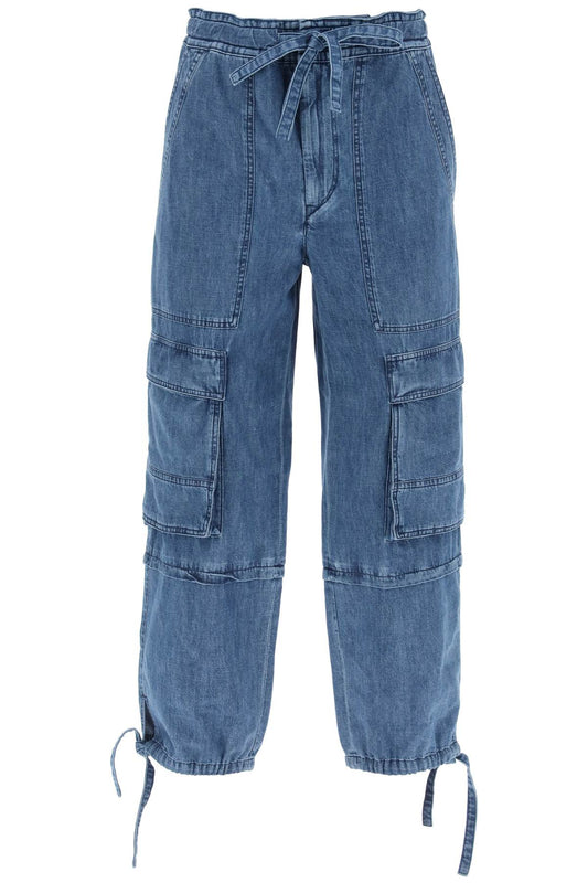 Ivy Cargo Pants In Washed Effect Canvas Fabric  - Blue