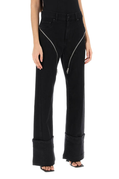 Straight Jeans With Zippers  - Nero