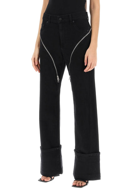 Straight Jeans With Zippers  - Nero