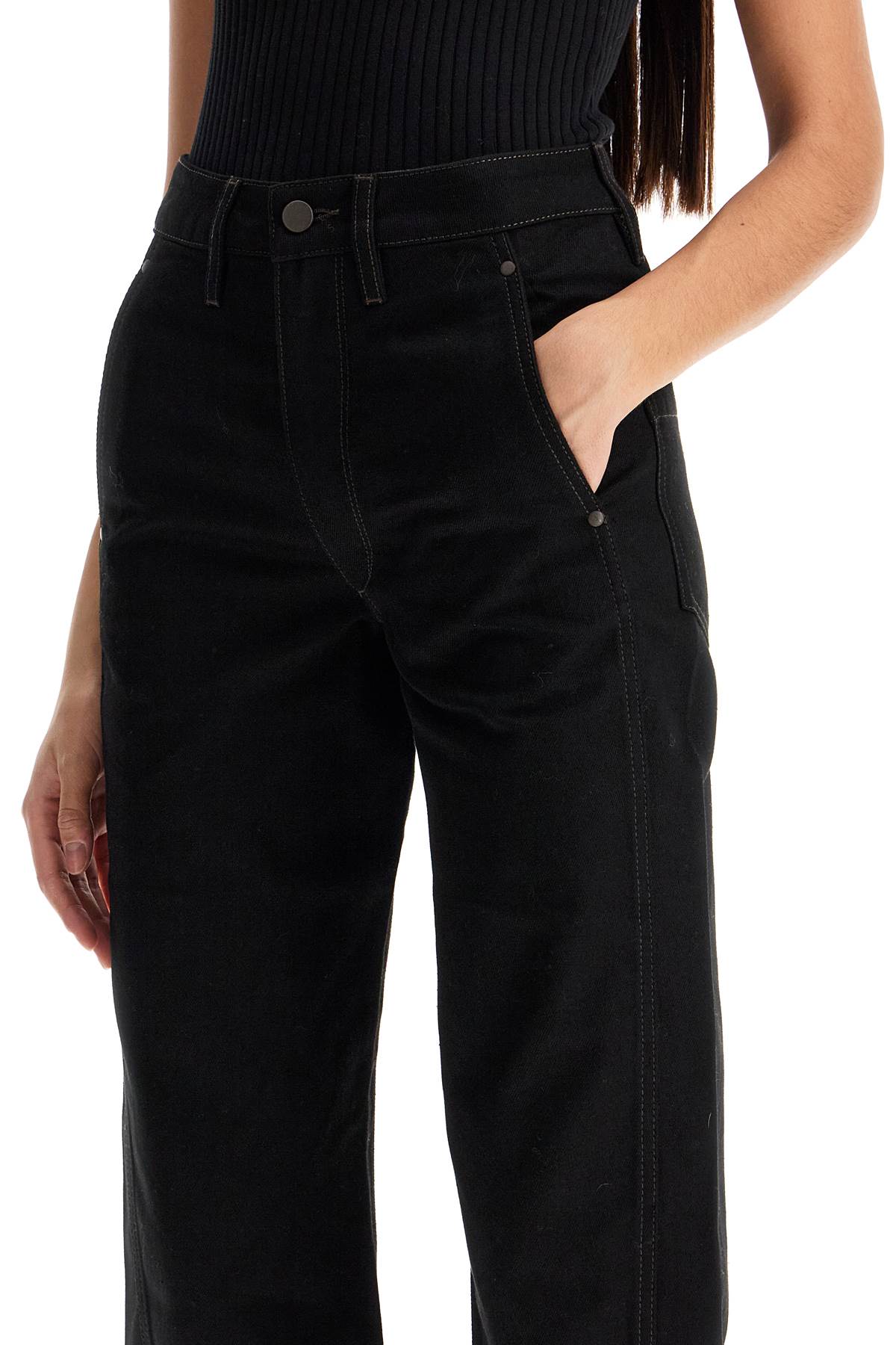 Cropped Pants With Twisted Seams  - Black