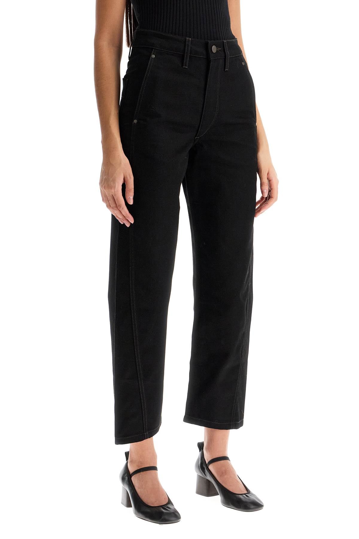 Cropped Pants With Twisted Seams  - Black