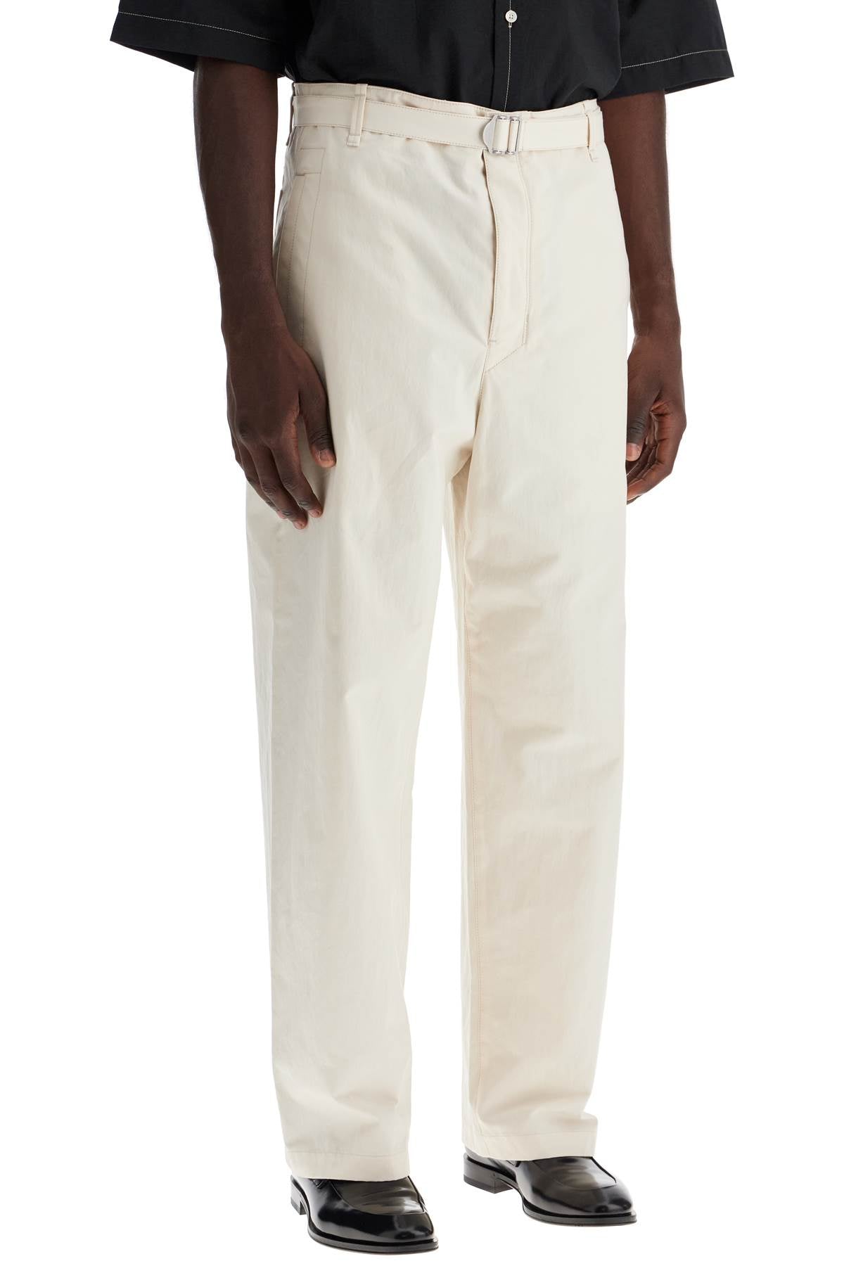 Straight-cut Pants With Belt  - White