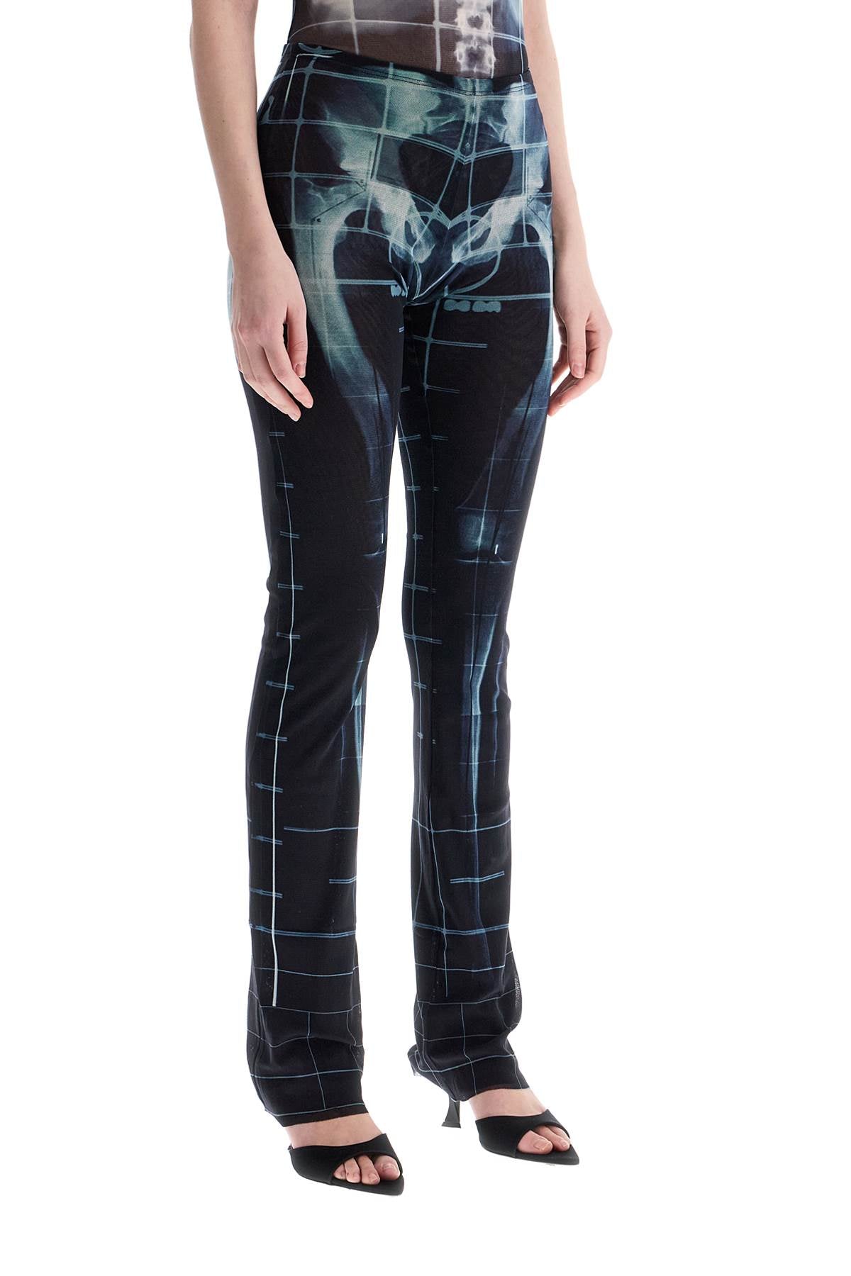 Black Polyamide Pants With Skeleton Print  - Black