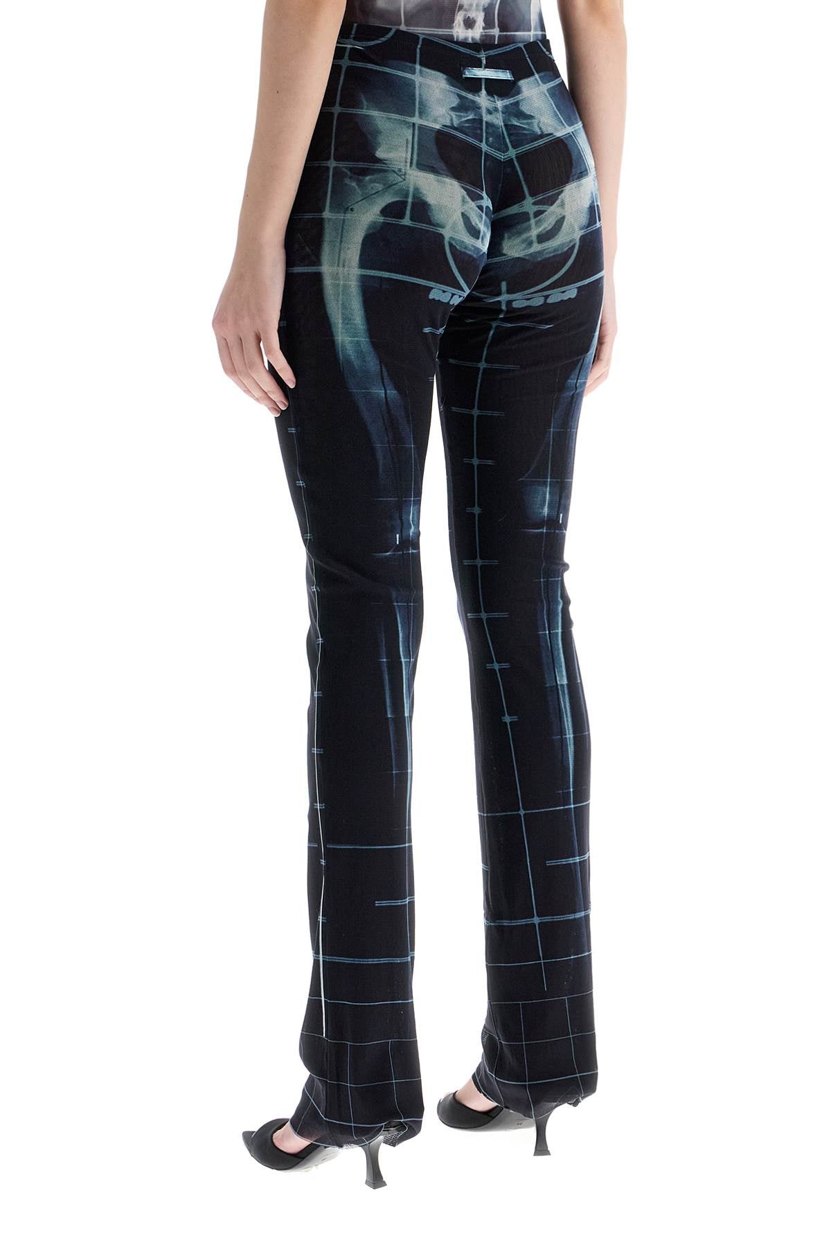 Black Polyamide Pants With Skeleton Print  - Black