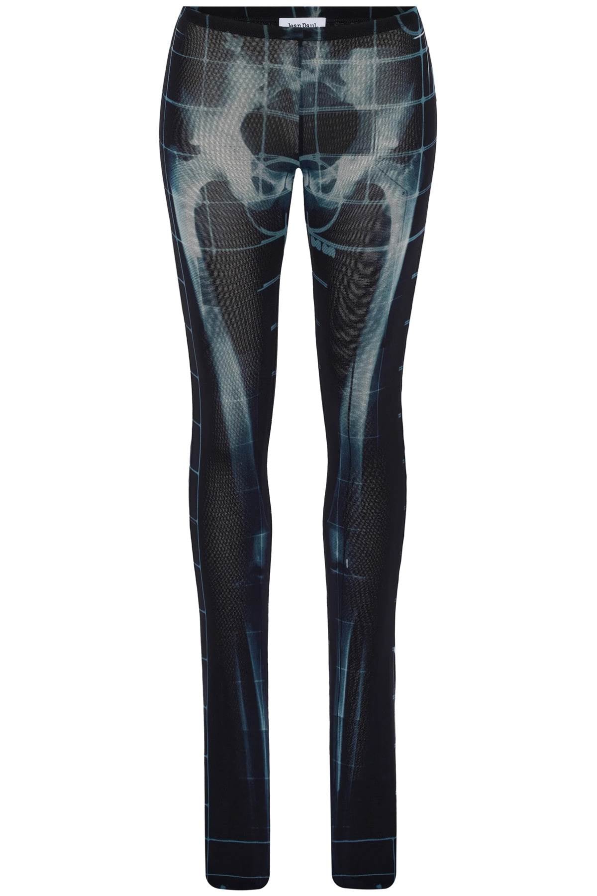 Black Polyamide Pants With Skeleton Print  - Black