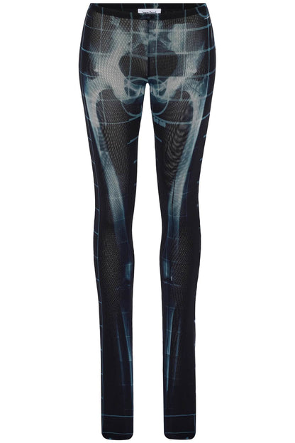 Black Polyamide Pants With Skeleton Print  - Black