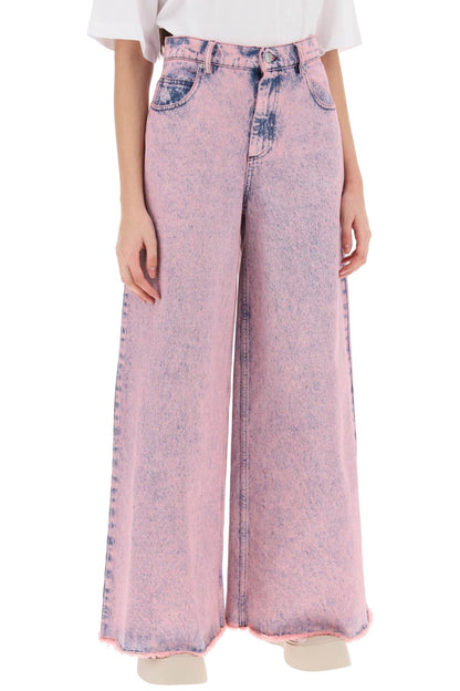 Wide Leg Jeans In Overdyed Denim  - Pink