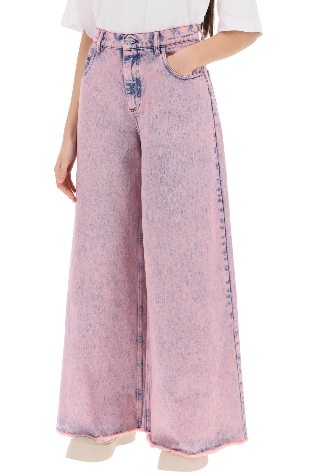 Wide Leg Jeans In Overdyed Denim  - Pink