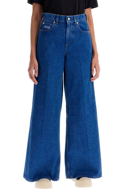 Wide Flared Leg Jeans With A  - Blue