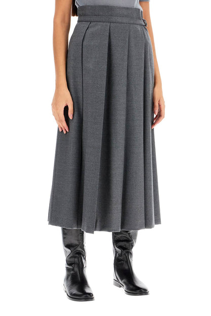 Flannel Pleated Skirt With Eight  - Grigio