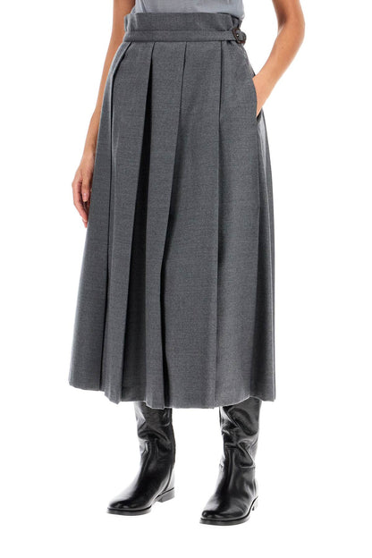 Flannel Pleated Skirt With Eight  - Grigio