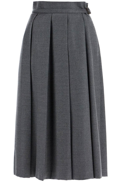 Flannel Pleated Skirt With Eight  - Grigio