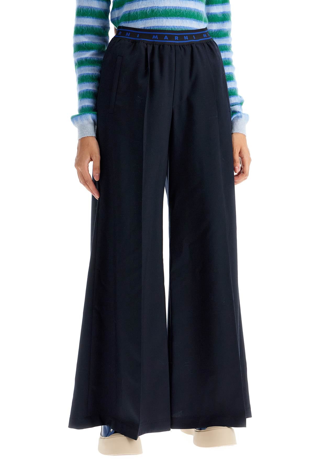 Tropical Wool Palazzo Pants For  - Blue