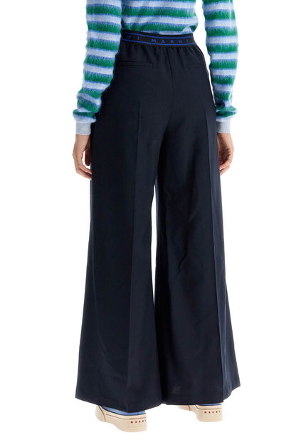 Tropical Wool Palazzo Pants For  - Blue