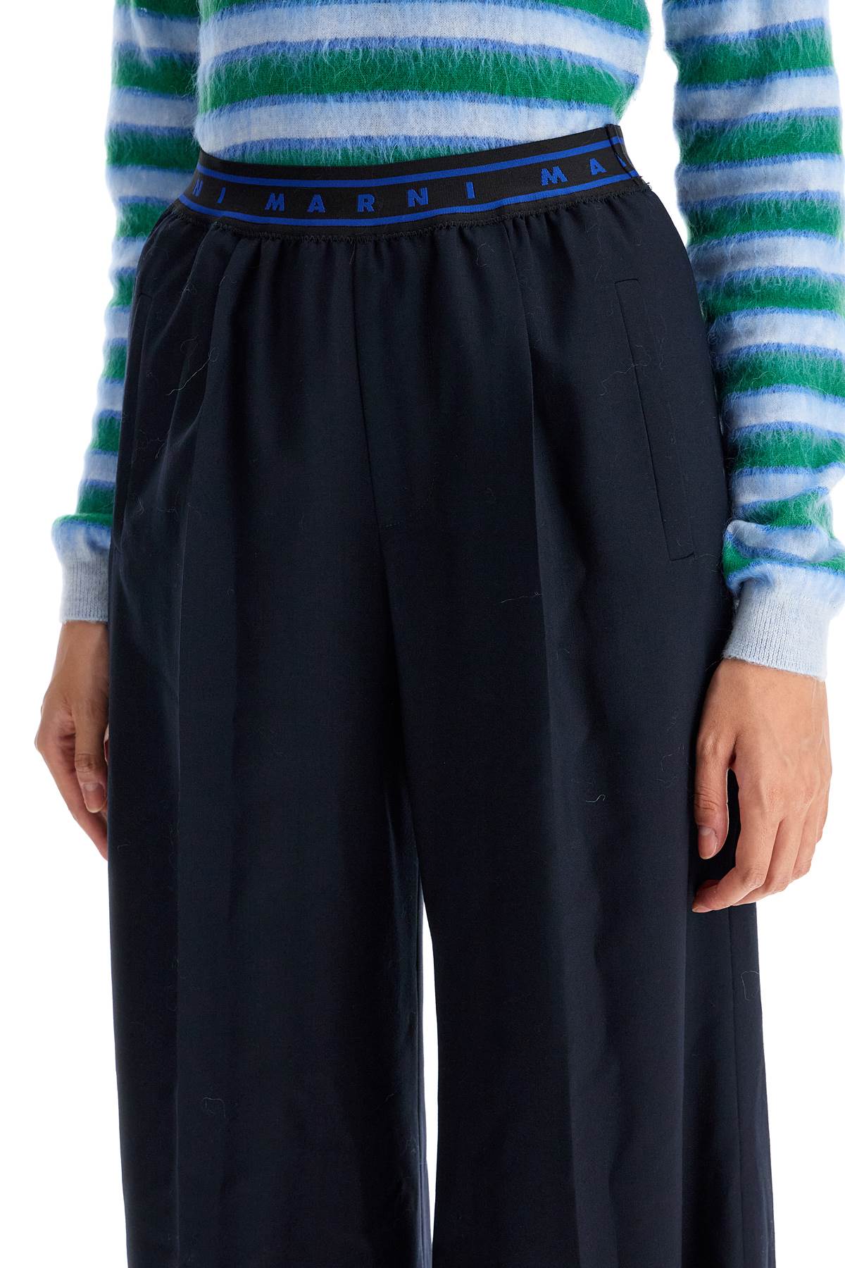 Tropical Wool Palazzo Pants For  - Blue