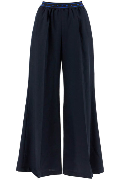 Tropical Wool Palazzo Pants For  - Blue