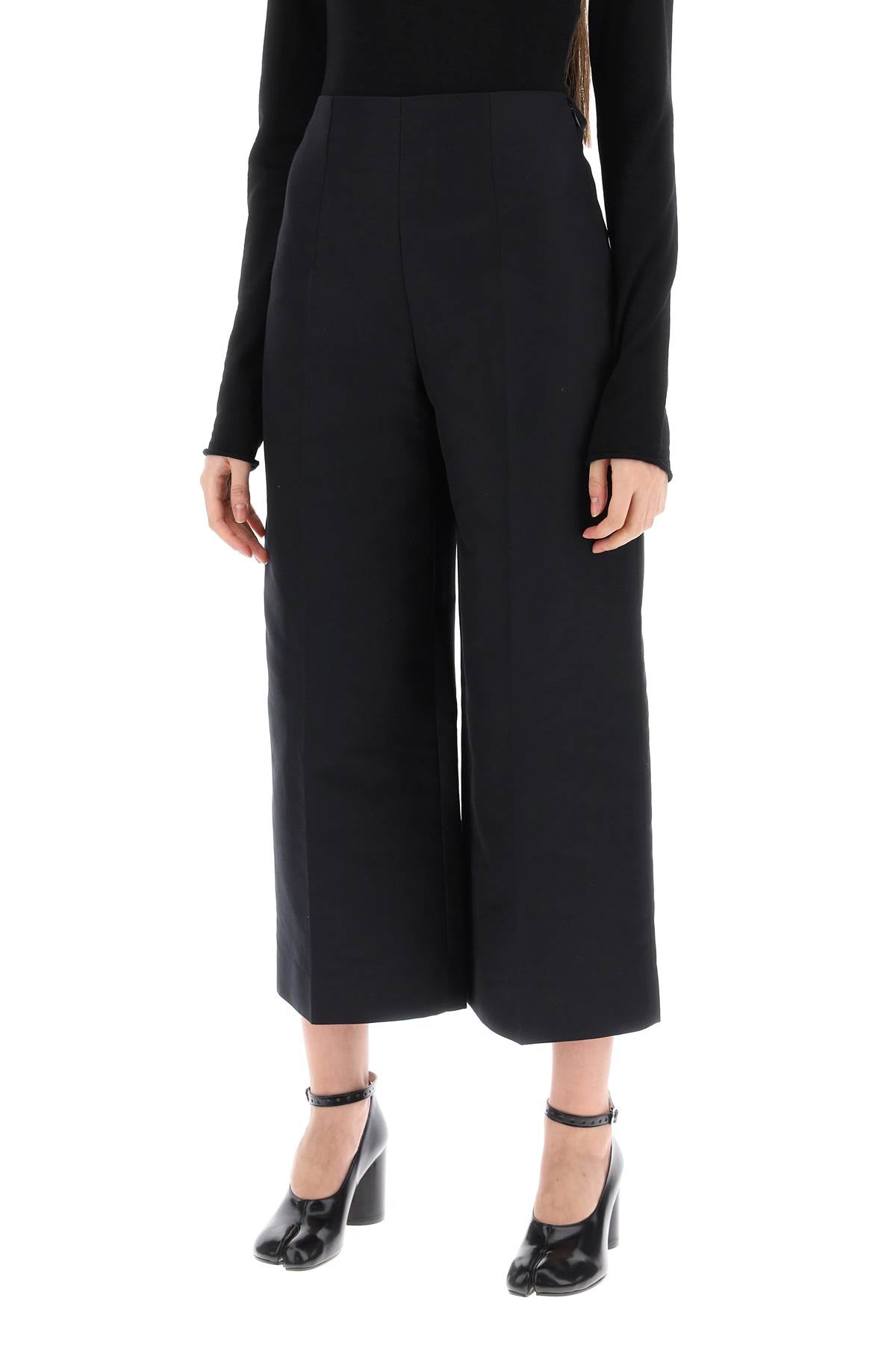 Wide-legged Cropped Pants With Flared  - Nero