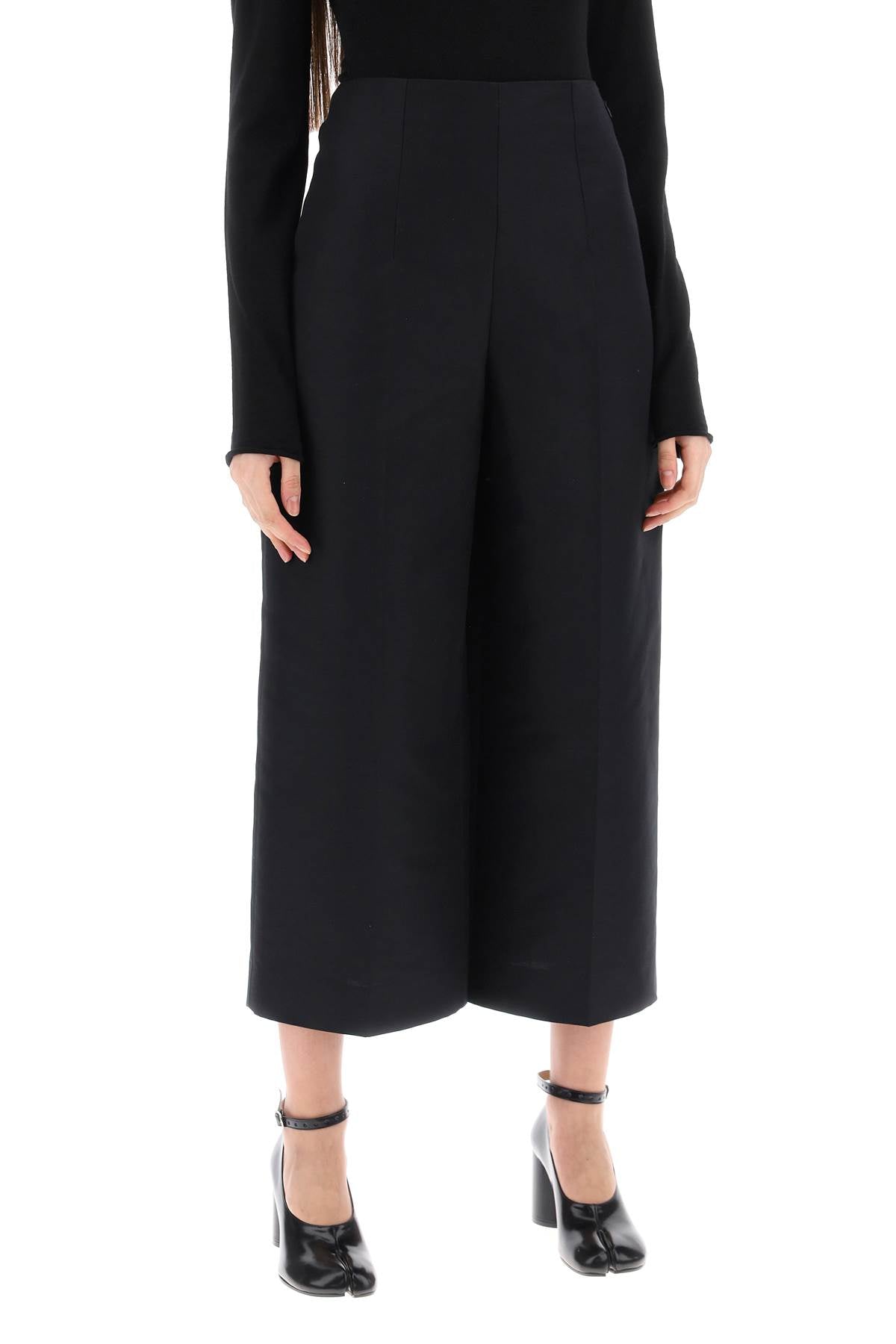 Wide-legged Cropped Pants With Flared  - Nero