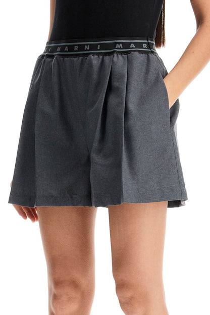 Pleated Shorts With Branded Band  - Grey