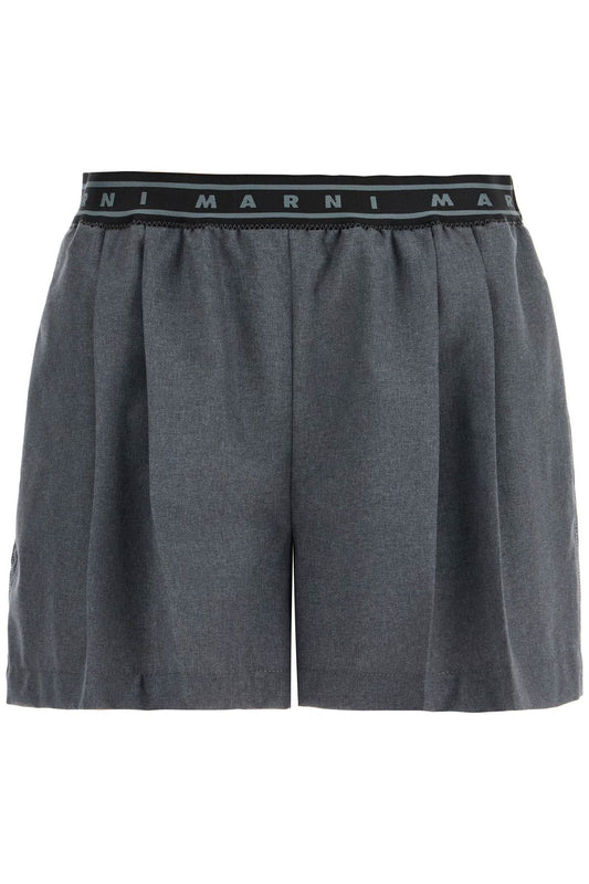 Pleated Shorts With Branded Band  - Grey