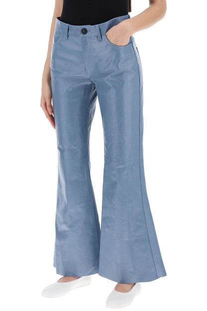 Flared Leather Pants For Women  - Light Blue