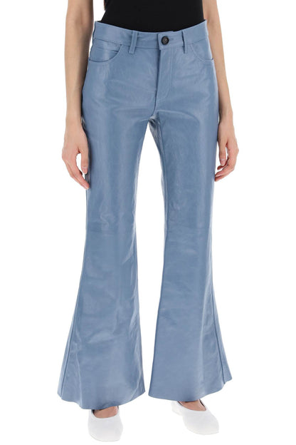 Flared Leather Pants For Women  - Light Blue