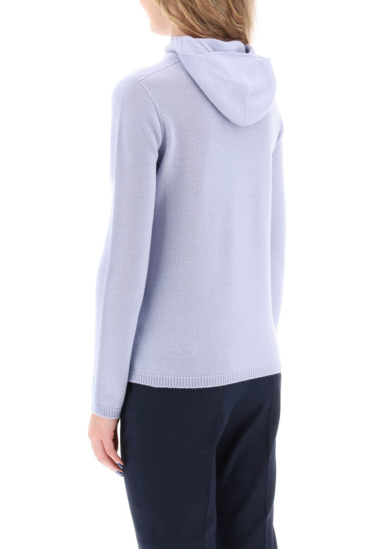 Virgin Wool Hooded Pullover  - Light Blue