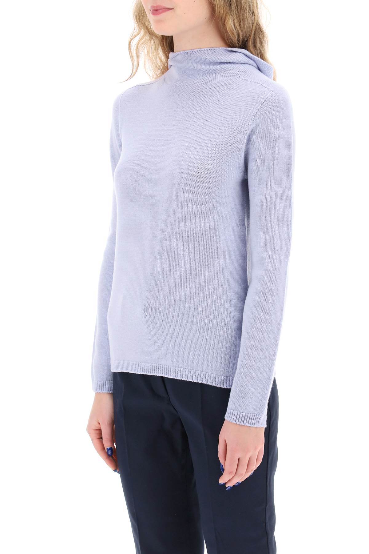 Virgin Wool Hooded Pullover  - Light Blue