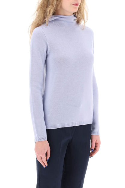 Virgin Wool Hooded Pullover  - Light Blue