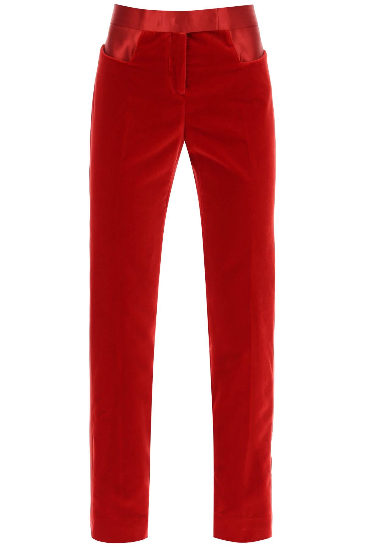 Velvet Pants With Satin Bands  - Rosso