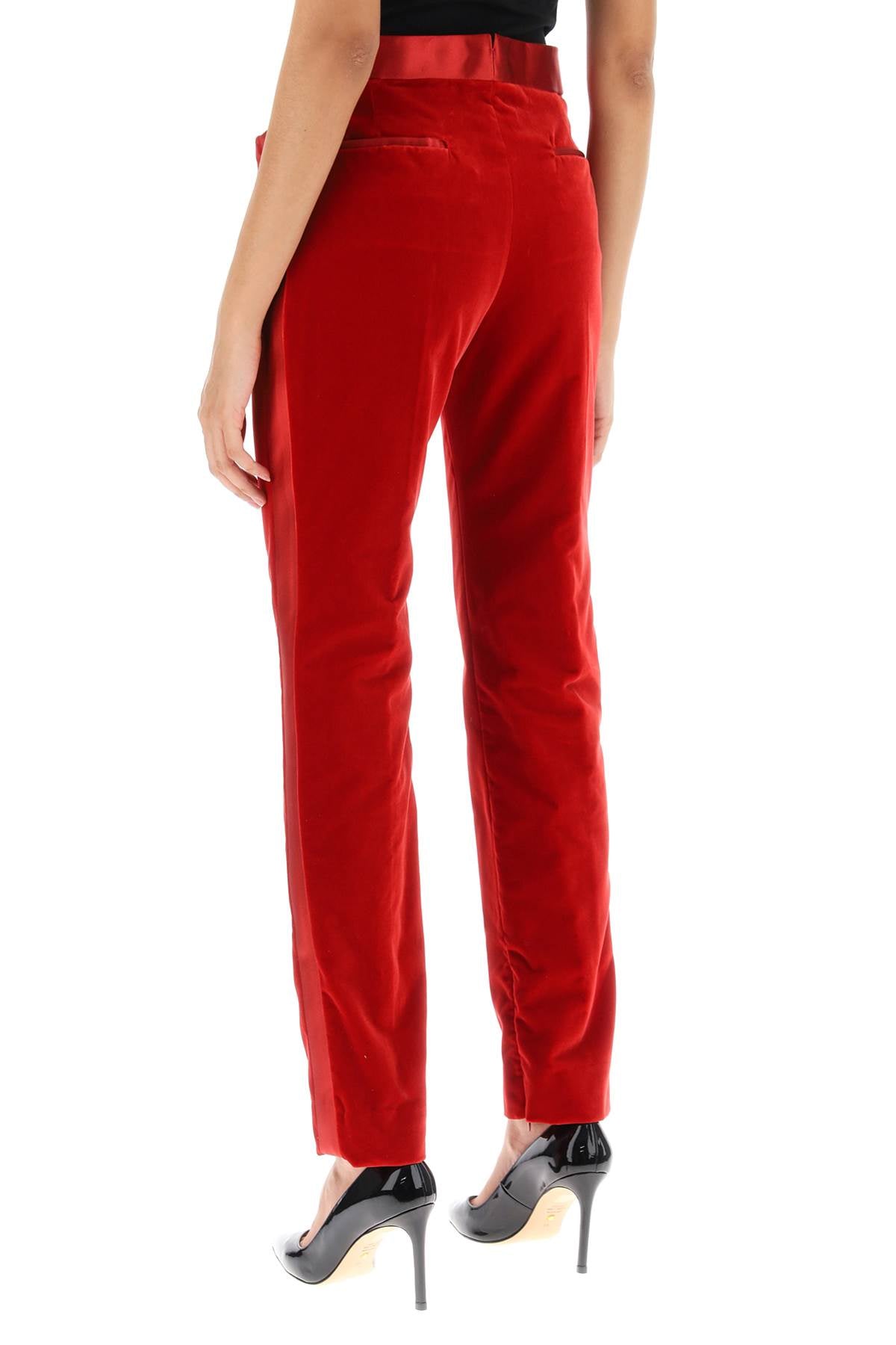 Velvet Pants With Satin Bands  - Rosso