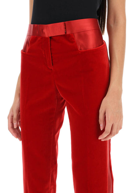 Velvet Pants With Satin Bands  - Rosso