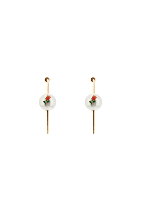 'pearl & Roses' Hoop Earrings  - Oro