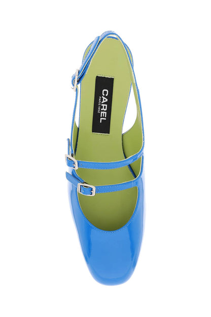 Patent Leather Pêche Slingback Mary Jane  - Blue