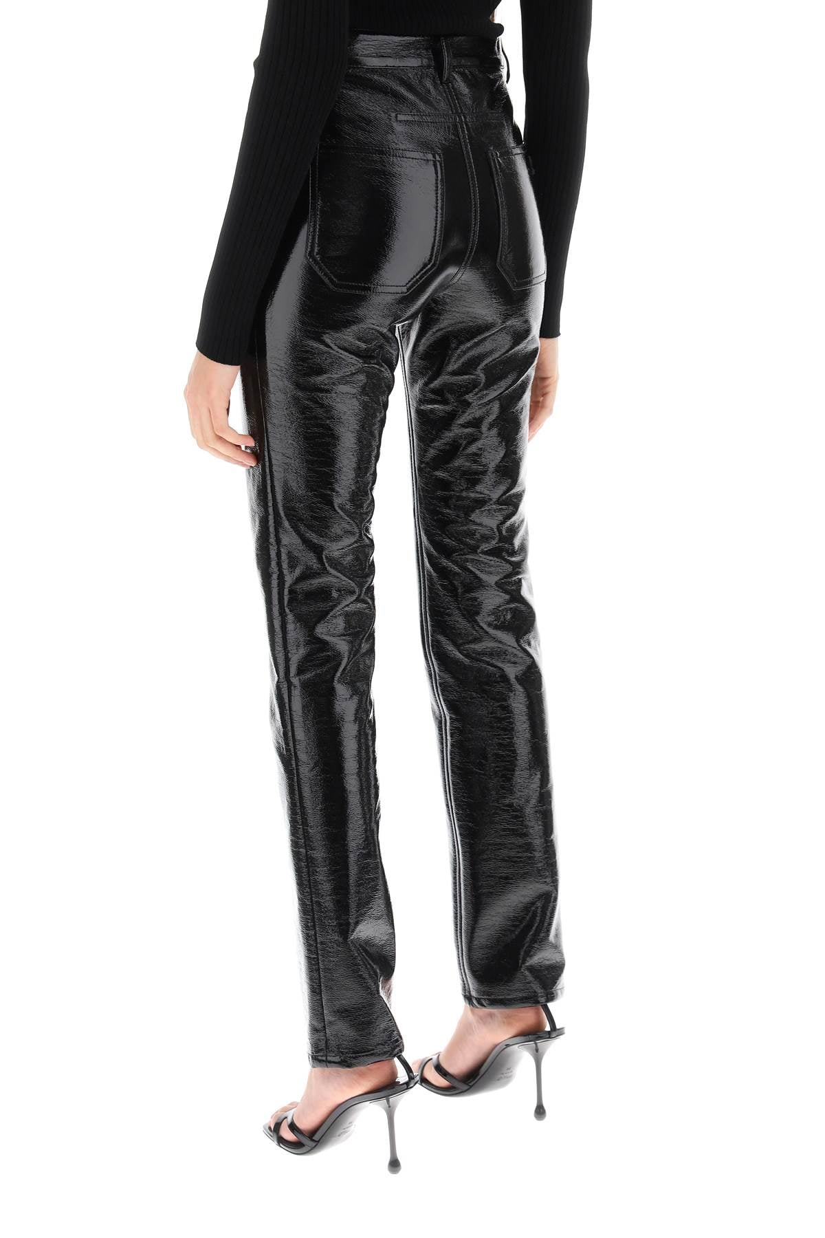 Vinyl-effect Coated Cotton Pants  - Black