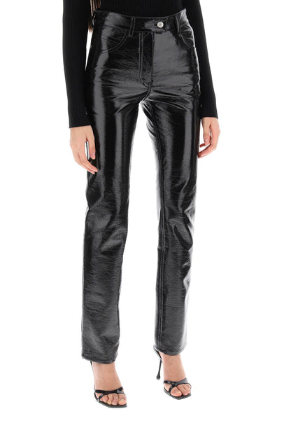 Vinyl-effect Coated Cotton Pants  - Black