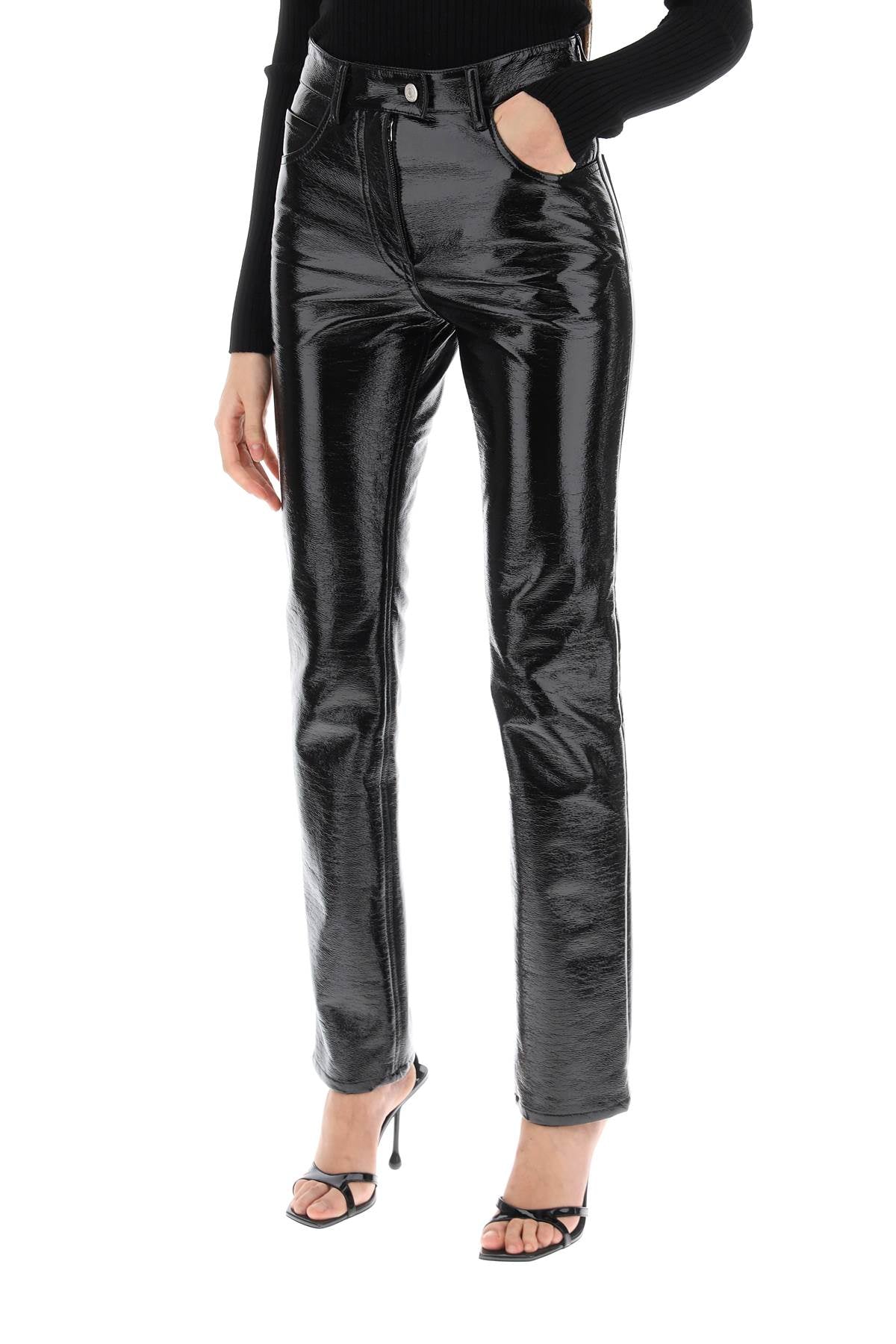 Vinyl-effect Coated Cotton Pants  - Black