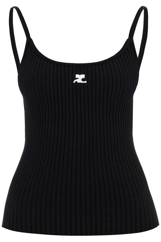 Rib Knit Tank Top  - Black