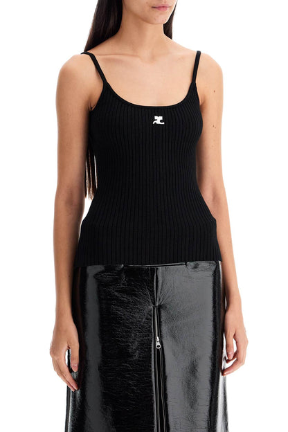 Rib Knit Tank Top  - Black