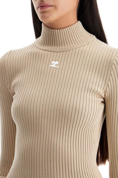 Re-edition Ribbed Funnel-neck Sweater  - Beige