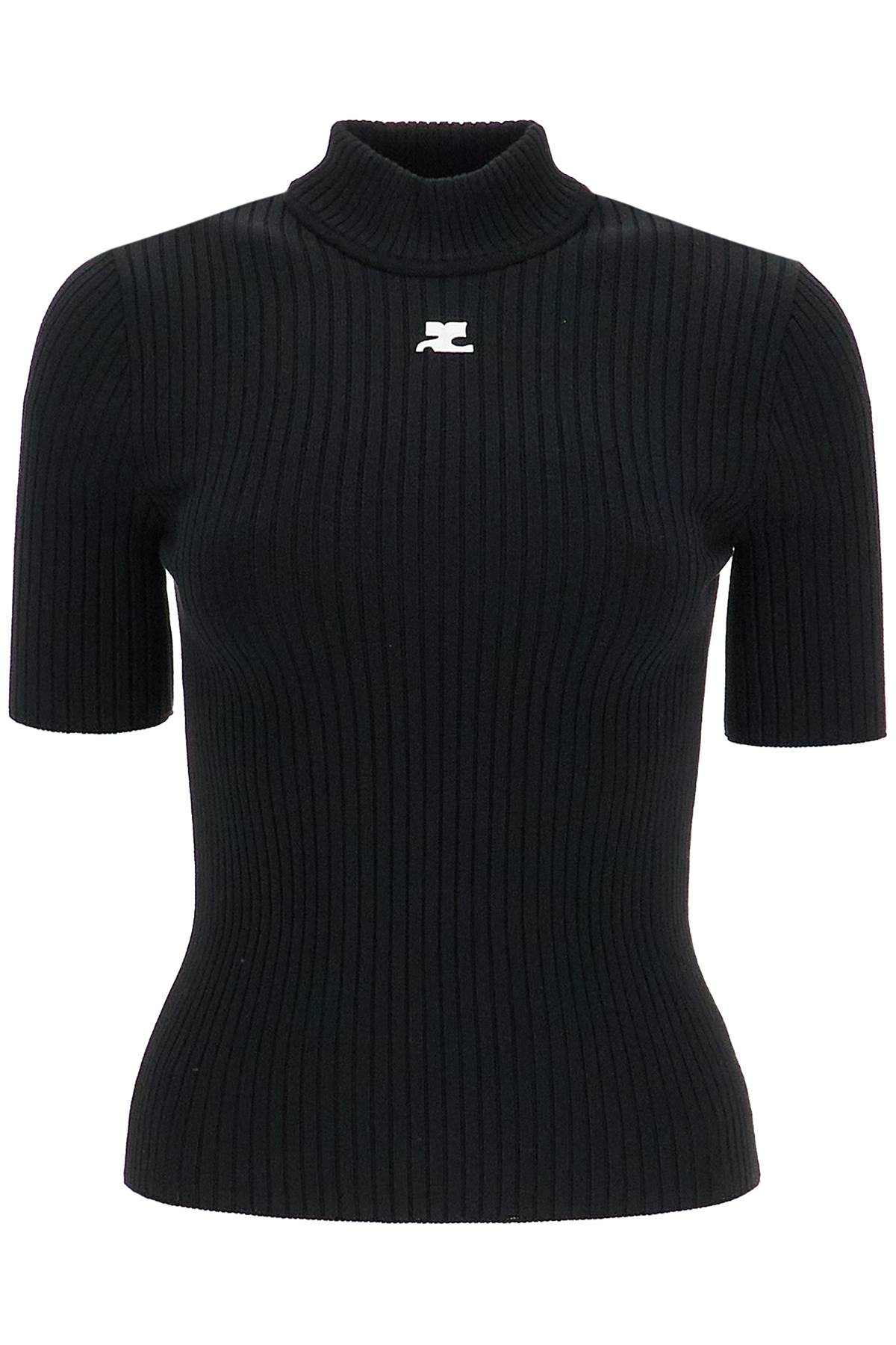 Short-sleeved Ribbed Re-e  - Black