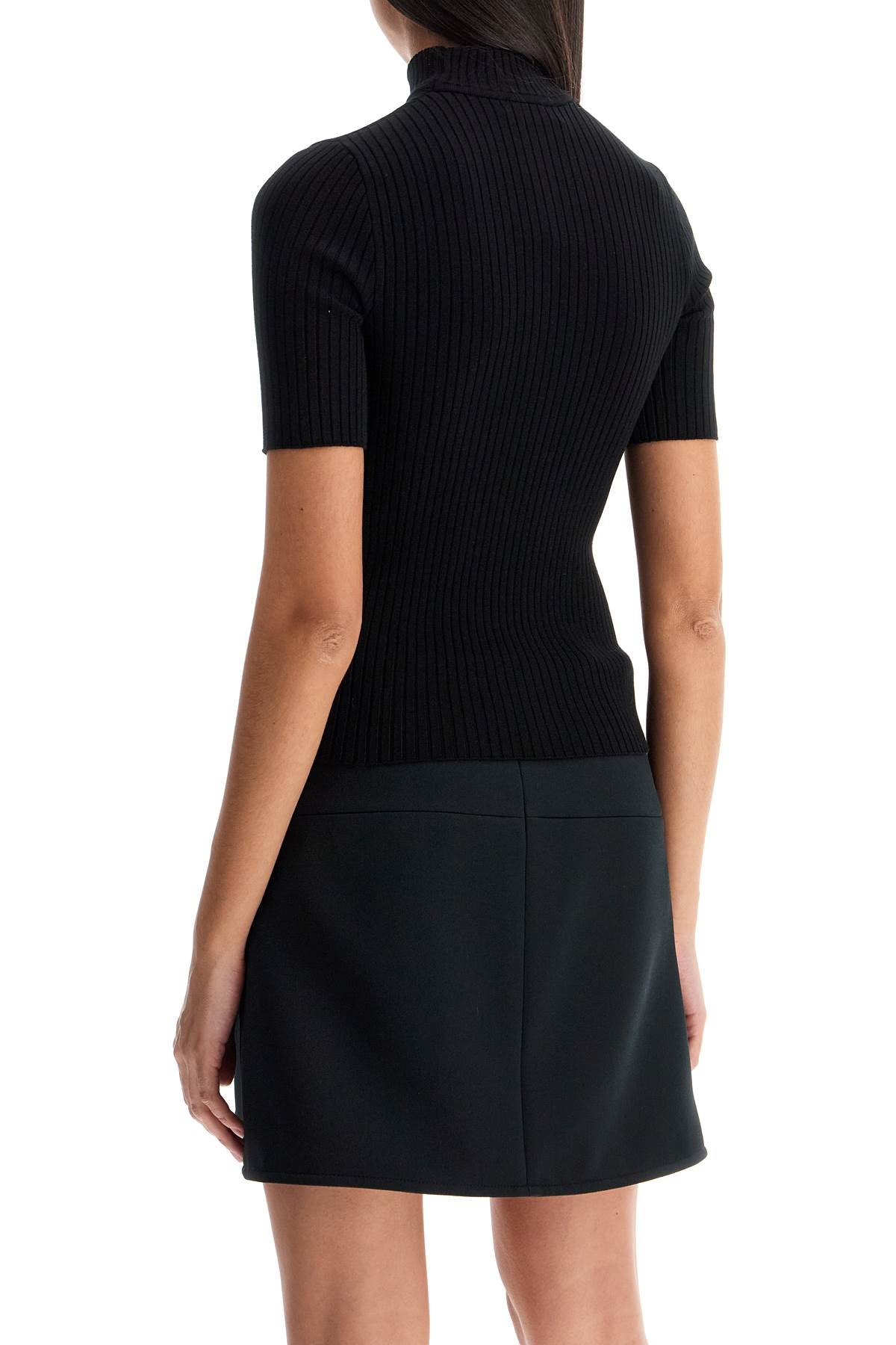 Short-sleeved Ribbed Re-e  - Black