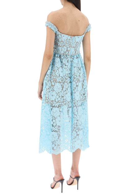 Midi Dress In Floral Lace With Crystals  - Light Blue