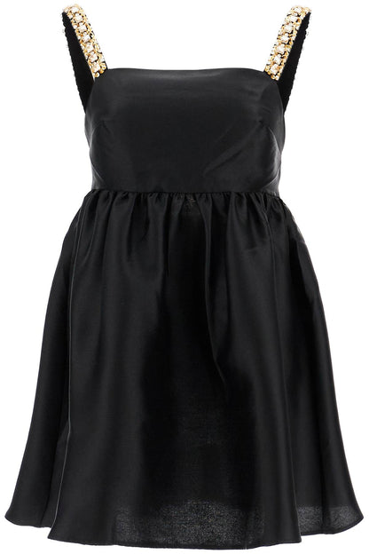 Mini Taffeta Dress With Appliques  - Nero