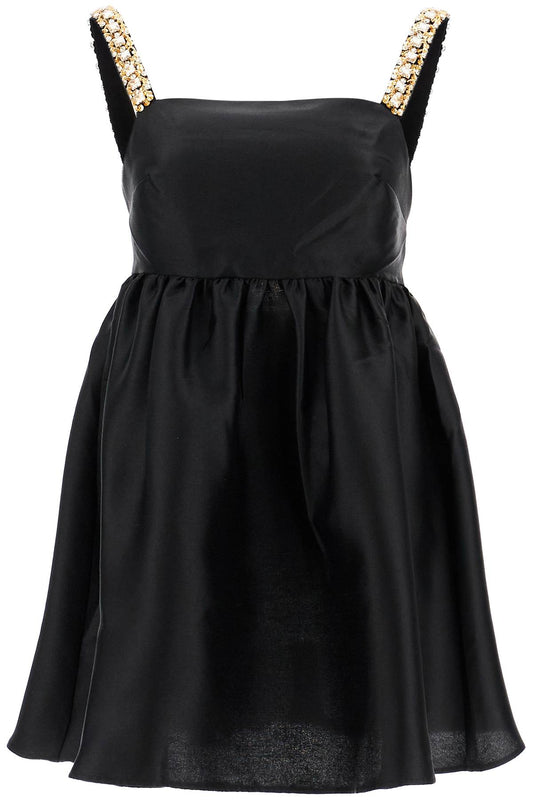 Mini Taffeta Dress With Appliques  - Nero